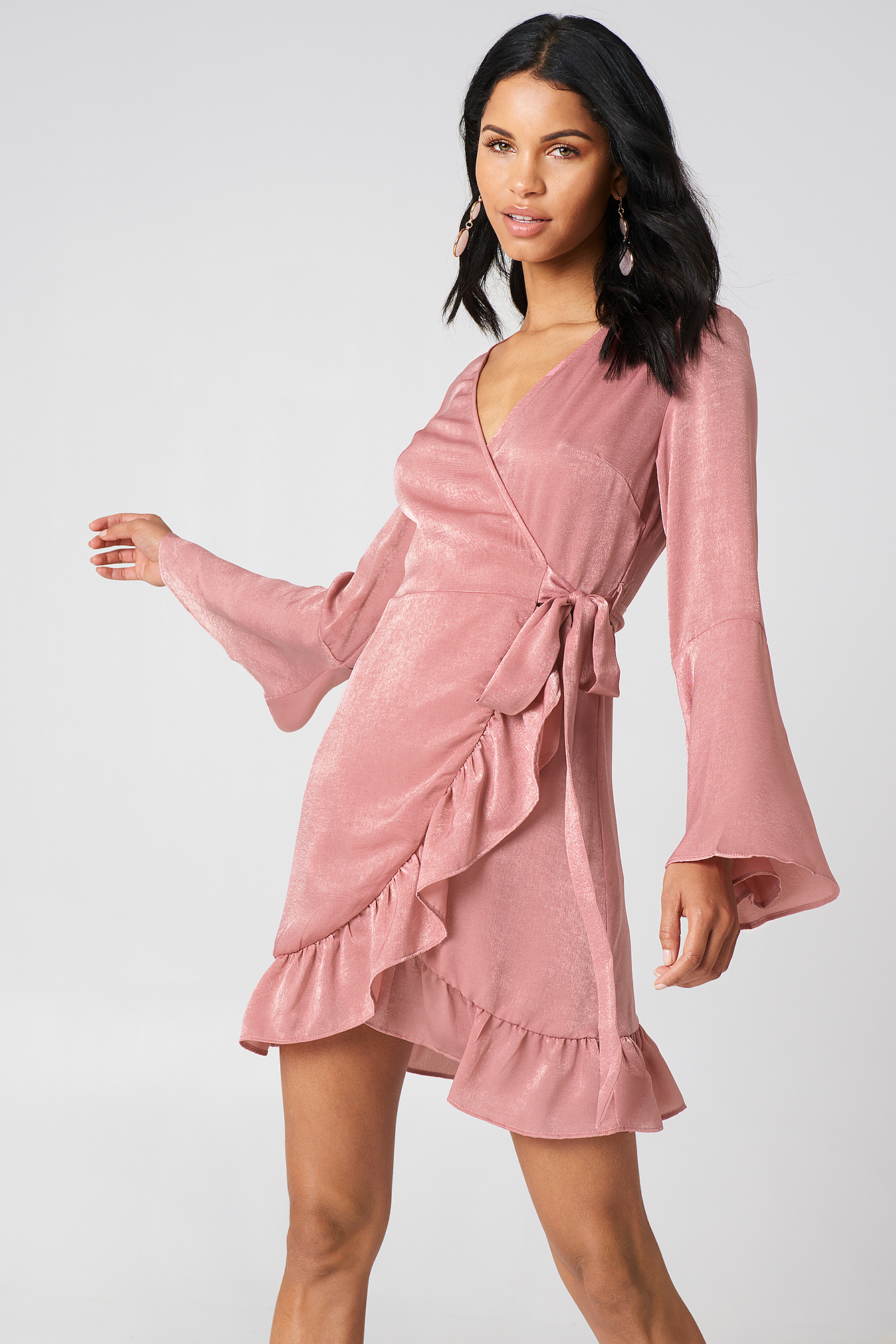 Satin Wrap Dress Pink | na-kd.com